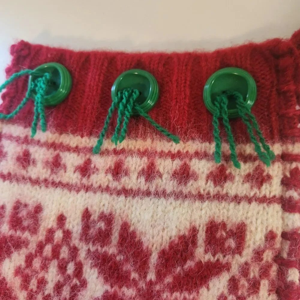 Vintage Woolies Moose Knit Applique Christmas Stocking w Buttons Handmade County
